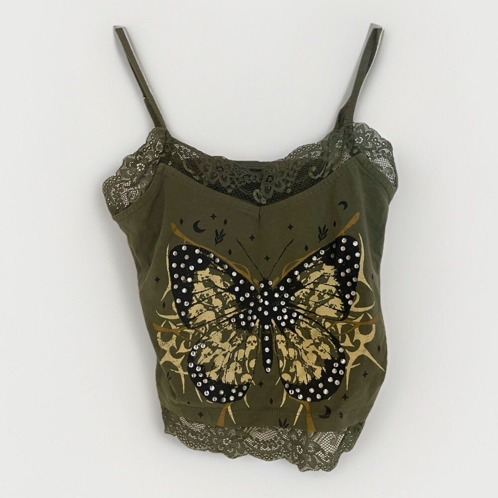 Green Sage Thorne & Fable Butterfly Lace Cami Cottage Core Boho Sz 10-12y Small